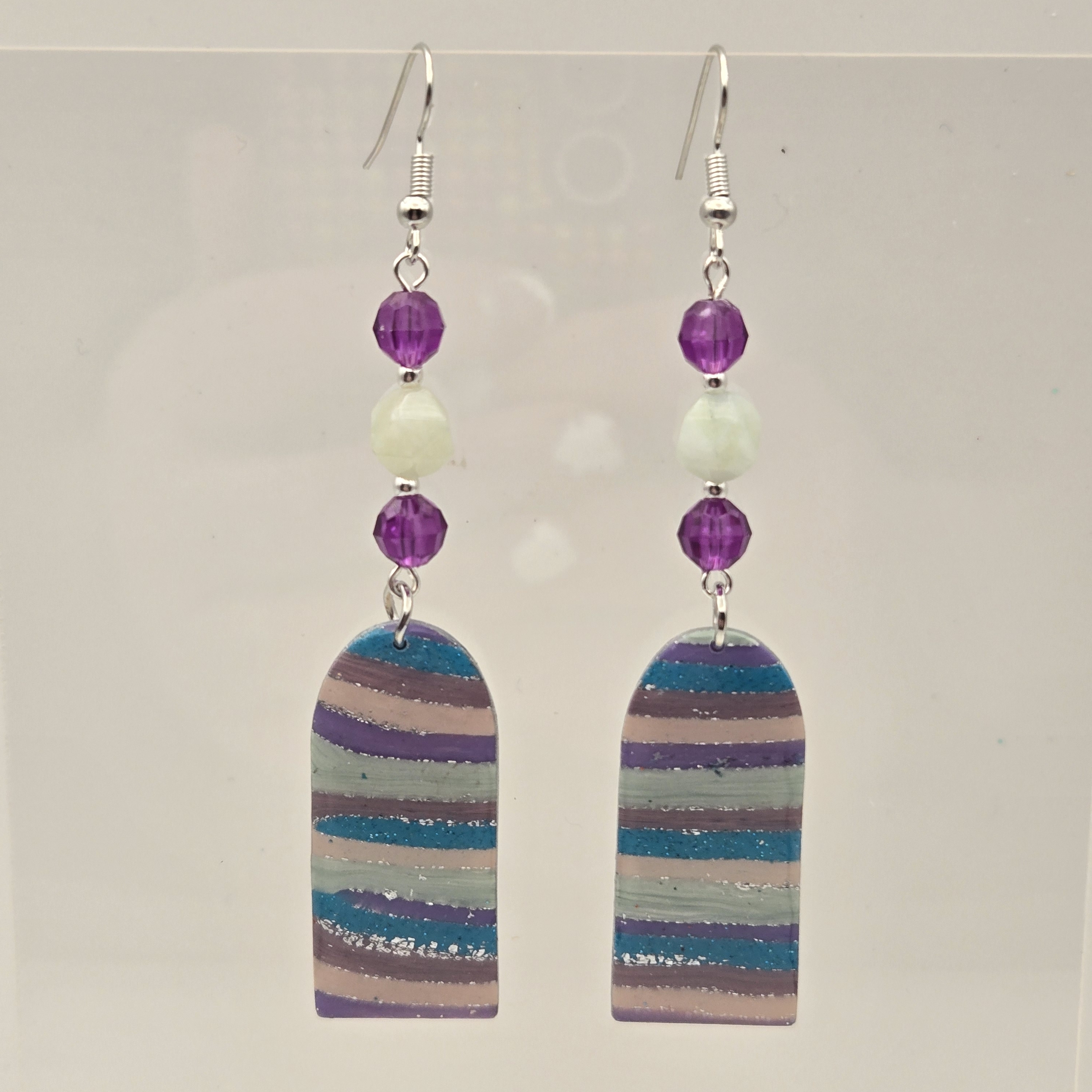 #B336- Striped Purple And Blue Earrings- Morganite Beads